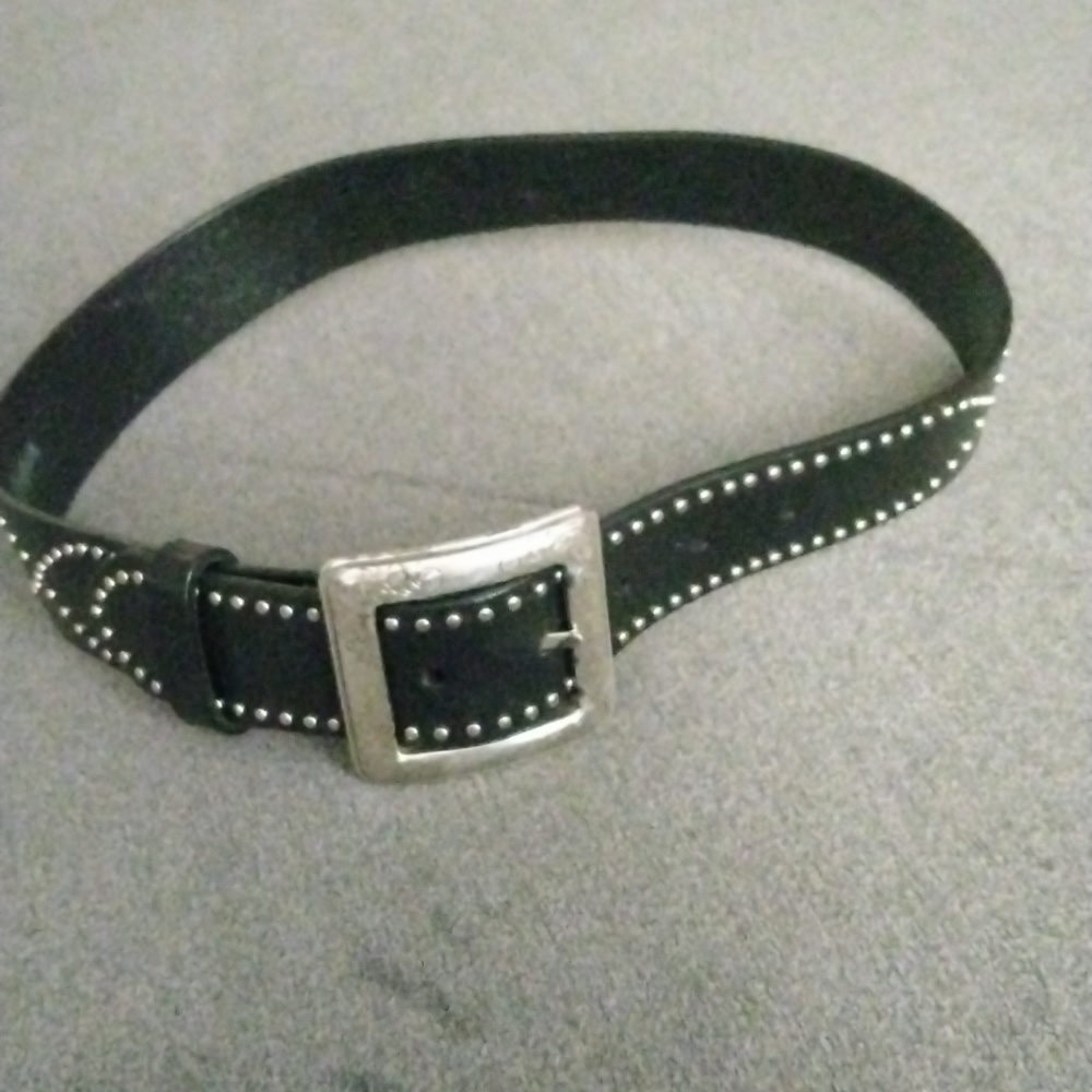 Brighton Black Square Buckle Studded Leather Belt Sz M 30 Inches